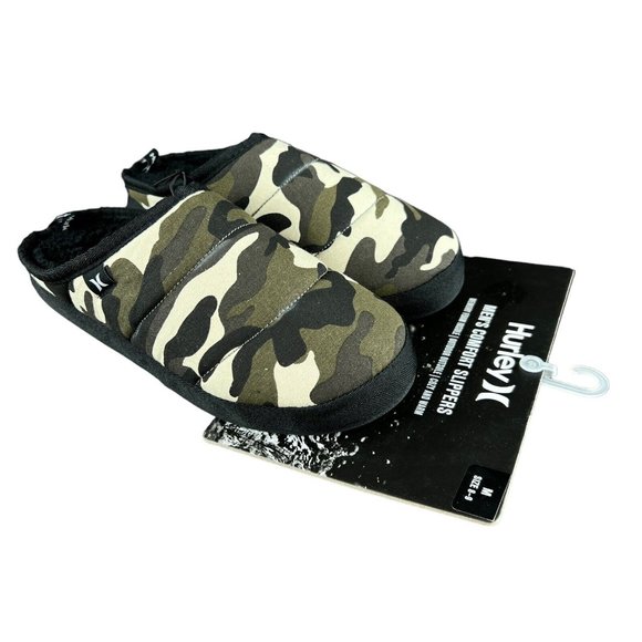 Hurley Duke Comfort Memory Foam Green Black Camo Slip On Slipper Men's Size M - Picture 1 of 8